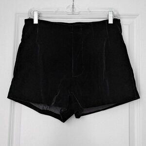 Black Crushed Velvet Mini Shorts - Corporate Goth, Chic, Boho, Dark Minimalist